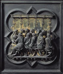 Az utolsó vacsora, a San Giovanni keresztelőkápolna északi ajtajának tizenkettedik táblája, 1203-24 (bronz)